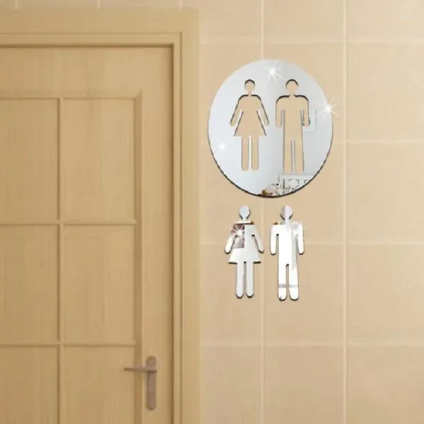 Adesivi murali Specchio da bagno in acrilico 3D Specchio da bagno Donna Uomo Adesivo per WC Casa El Porta del bagno