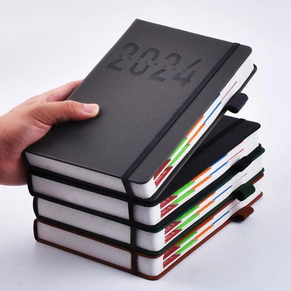 2024 Planejador Faux Leather Caneta Hardcular Pen Bookmark Colorful Monthly Index Journal Dairy Notebook Student Supplies 231227