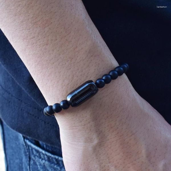 Braccialetti con ciondoli in pietra naturale, chiusura magnetica in acciaio inossidabile nero, bracciale con perline opache, gioielli da uomo