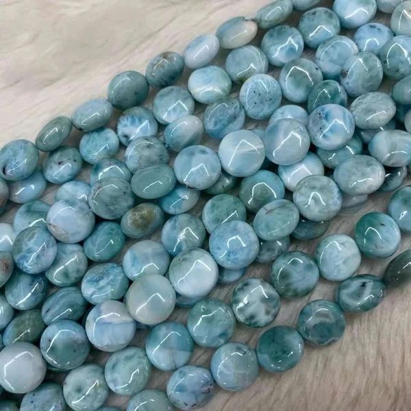 Encantos 10mm 12mm moeda dominica larimar/cobre pectolite pedra natural diy contas soltas para fazer jóias costa 15 