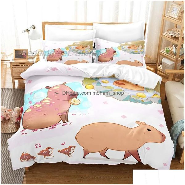 Комплекты постельного белья Kawaii Capybaras Set Single Twin Fl Queen King Size Aldt Kid Спальня Одеяло 3D Прямая доставка Домашний сад Текстиль S Dhgy4