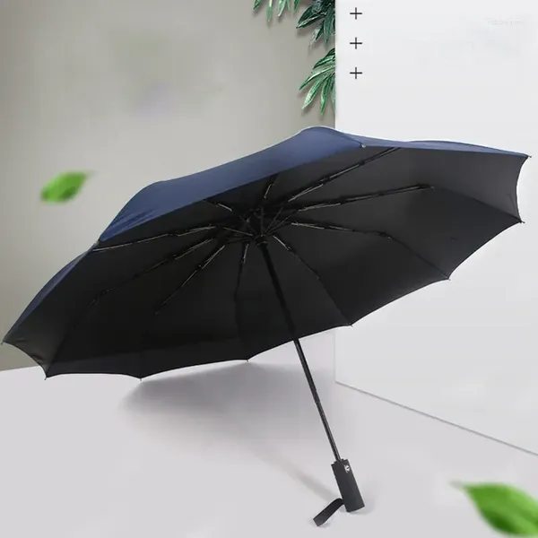 Guarda-chuvas ossos totalmente automático preto cola ensolarado guarda-chuva dobra homens e mulheres negócios chuva dupla utilização tripla