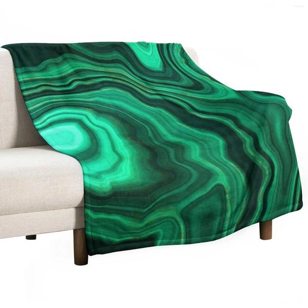 Coperte Finto marmo verde malachite con venature dorate III Coperta da tiro Divano decorativo per biancheria da letto estiva