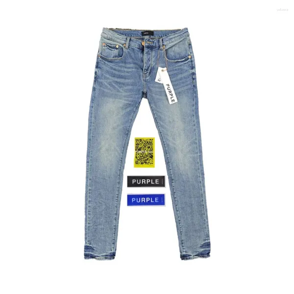 Jeans da uomo viola con etichette Jeans skinny classici a vita bassa da uomo Tinta medio indaco Denim elasticizzato vintage premium