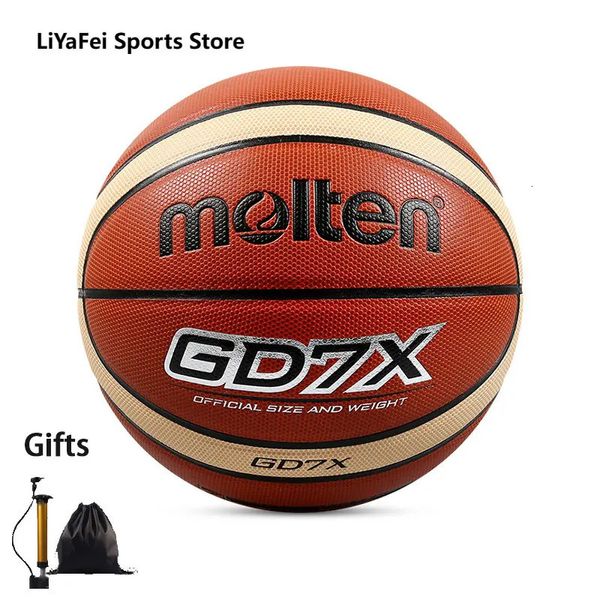 Tamanho fundido 6 7 Basketbals padrão GD7X Mulheres Man Man Indoor Match Match Basketballs Pu Soft Touch Ball Free Air Pump Bump 231227