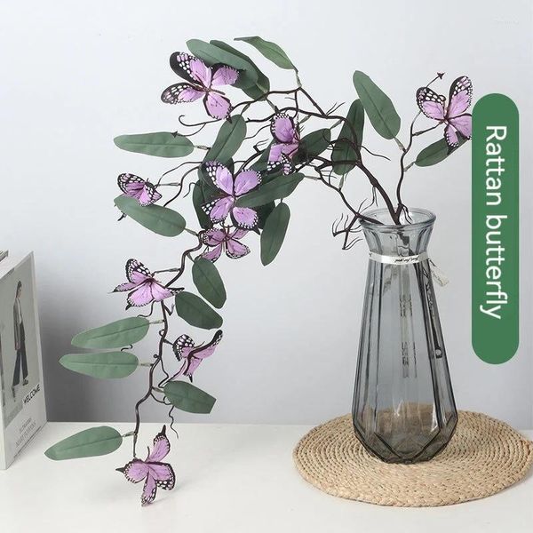 Dekorative Blumen 1 Stück Schmetterling Blumenrebe für Heimdekoration Eukalyptusblatt Simulationsbündel künstlicher Kunststoff