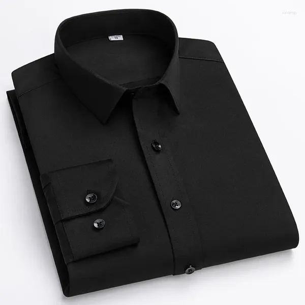 Camisas de vestido masculinas outono camisa masculina fina completa slim fit formal manga comprida cor sólida preto-branco-rosa-azul elástico banquete escritório tops macio