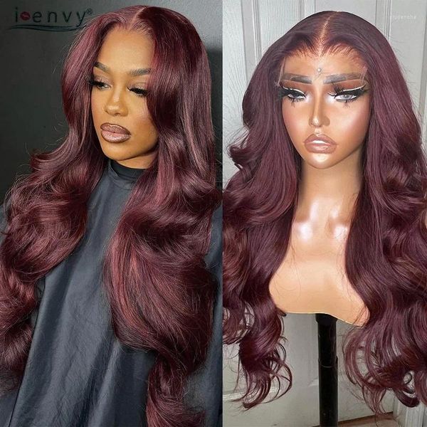 Polegadas HD Lace Wig Body Wave 13x6 Red Frente Human Hair Wigs 13x4 Borgonha 99J PRECUDED Mulheres negras