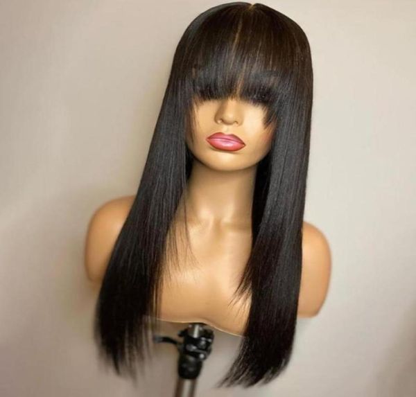Parrucche del merletto 180 densità peruviana 13x4 capelli umani anteriori con frangia Glueless frangia frontale Remy per donne nere98626609915200