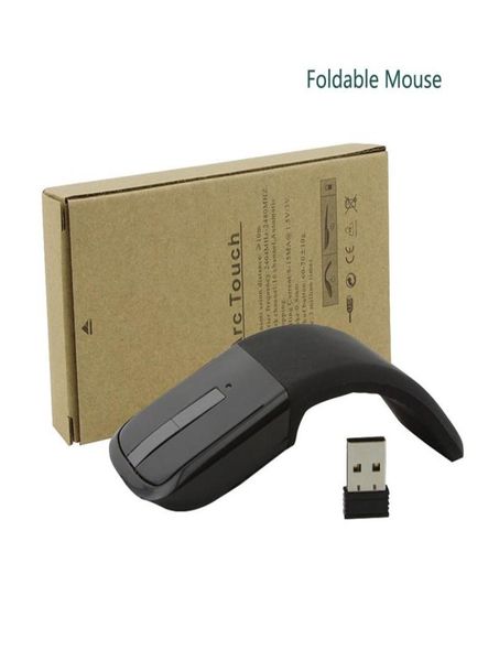 Epacket dobrável sem fio mouse de computador arco toque ratos fino óptico jogo dobrável mouse com receptor usb para microsoft pc lapto5415711