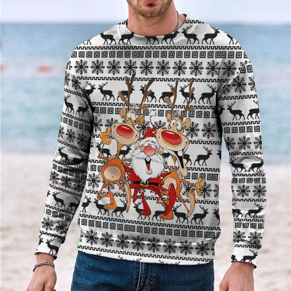 Hoodies masculino Elk Cartoon Pullovers gráficos Christmas Navidad Sweetshirts Vintage Casual Jumper Xmas Gift Sportswear Hoody