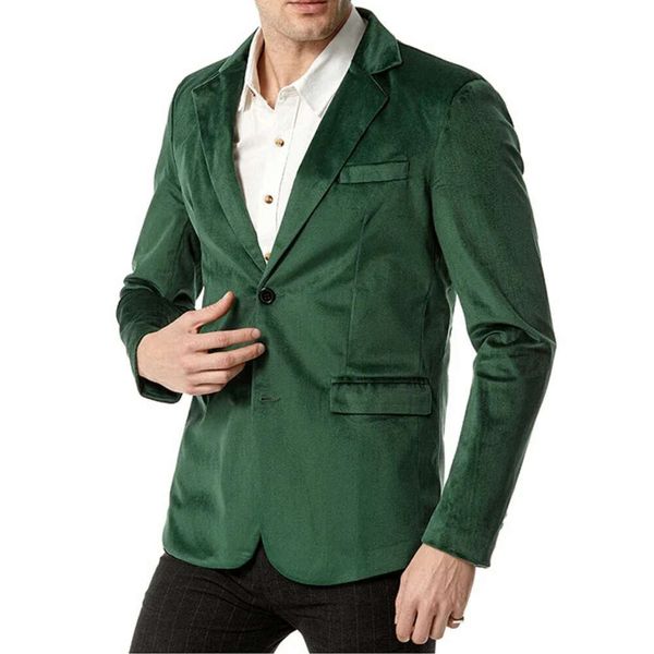 2023 New Fashion Casual Men Blazer V-Ausschnitt Veet 2 Knöpfe Jacke Grüne Feste Farben Top Coat Kleid Party Bankett