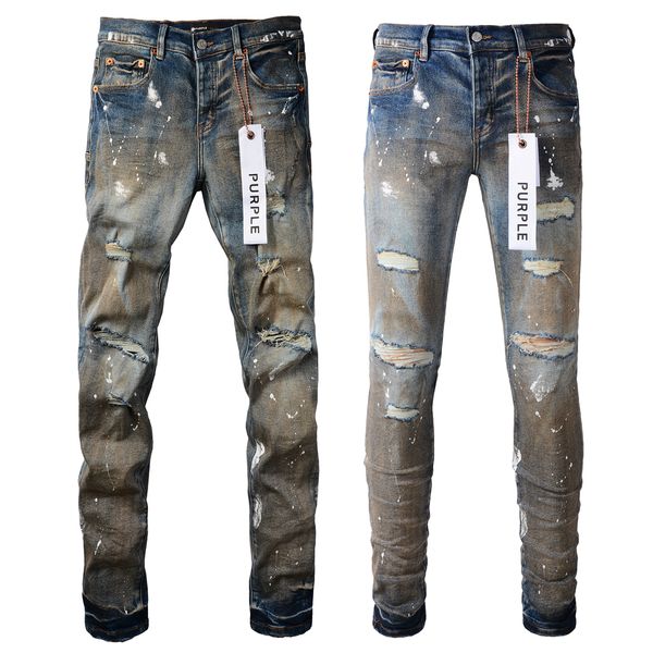 jeans viola Designer jeans pantaloni da uomo Vintage patchwork di lusso con motivo a pois da uomo con punti di vernice design pantaloni retrò jeans di marca viola