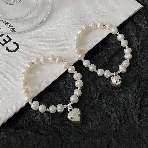Strang Minar Hohe Qualität Unregelmäßige Süßwasser Perle Für Frauen Silber Überzogene Kupfer Herz Ball Perlen Armbänder Hochzeit Schmuck