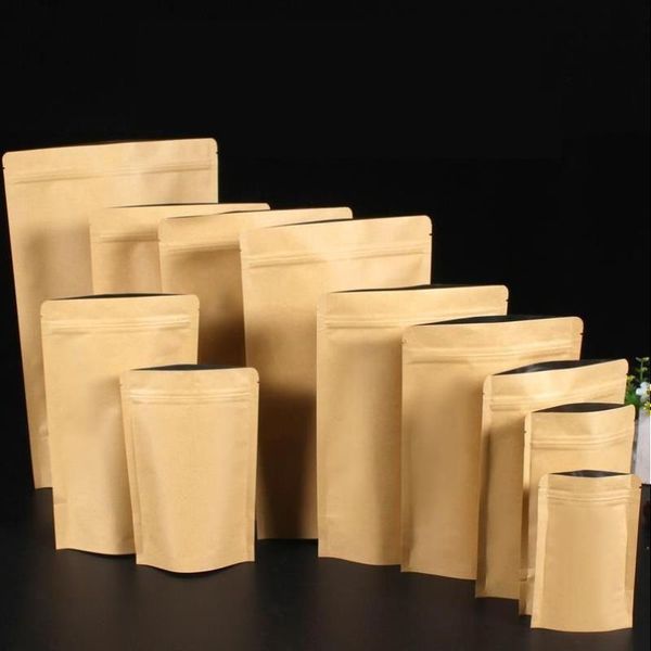 100 pezzi di carta Kraft richiudibile con chiusura a zip sacchetto di imballaggio in lamina spessa snack caramelle caffè macinato noci semi di tè regali sacchetti di stoccaggio Xj Jcsb