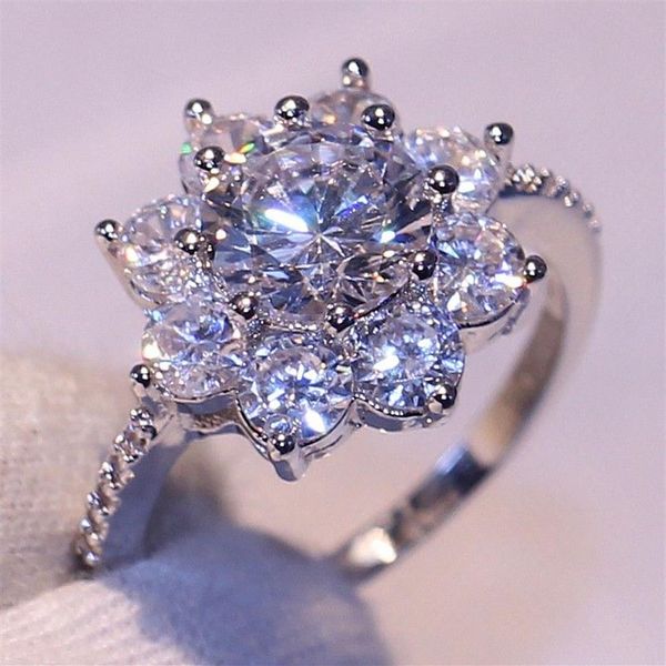 Todo deslumbrante luxo jóias artesanais espumante 925 prata esterlina branco safira cz diamante pedras preciosas flor de casamento feminino 1961