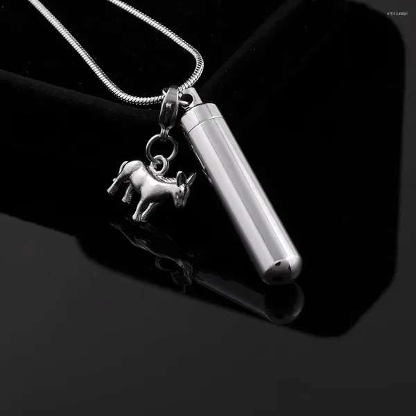 Anhänger Halsketten IJD9862 Kleines Pferd Charm mit Zylinder Urne Halskette für Mensch/Haustier Asche Andenken Schmuck Edelstahlrohr Feuerbestattung