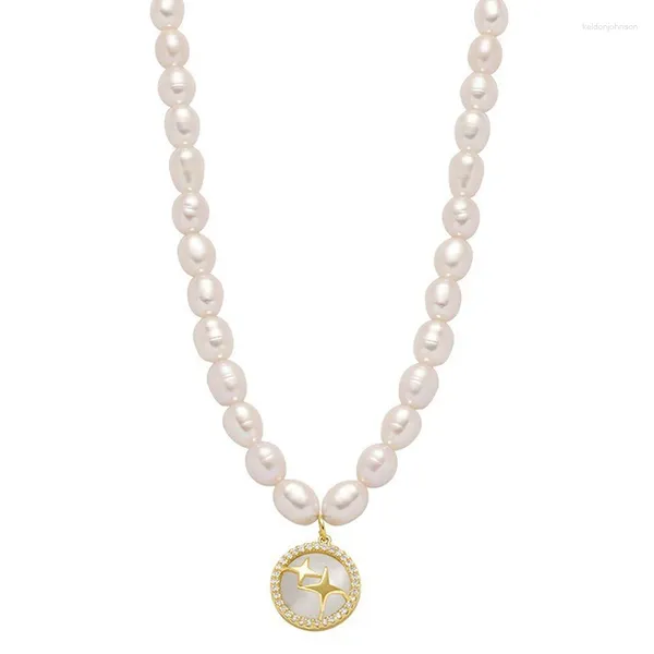 Anhänger Halsketten Eetit Hochwertige, luxuriöse, natürliche Süßwasserperlen, Perlenkette, Opal-Stern-Halskette, exquisiter eingelegter Zirkon-Charm-Schmuck