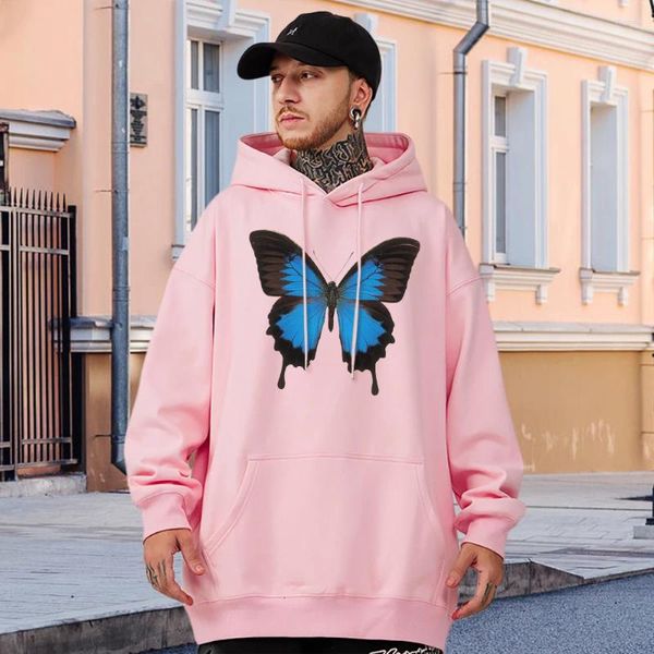 Herren Hoodies Riesige schwarze und blaue Schmetterling Drucke Männer Hoody Cotton Kreativität Tracksuit Hip Hop warm warmes Schweißwear übergroße weiche Mann