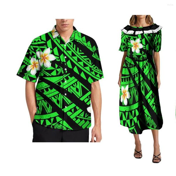 Abiti casual Costume da coppia etnico tribale samoano Hawaii Donna Abito con volant giocoso Camicia con cravatta polinesiana personalizzazione di benvenuto