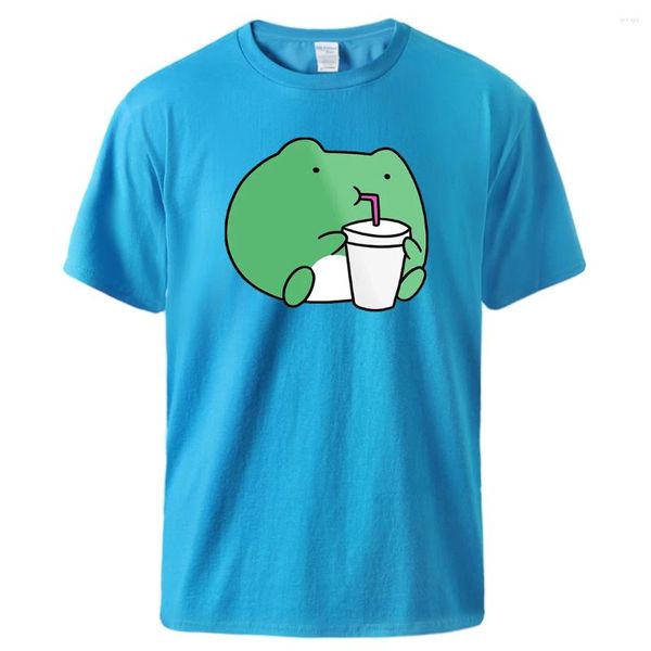 Herren -T -Shirts Frosch mit einem Getränk Metalldruck gedrucktem T -Shirt -Männer Grafik Mode T -Shirt Baumwolle komfortable Streetwear Basic alle Match