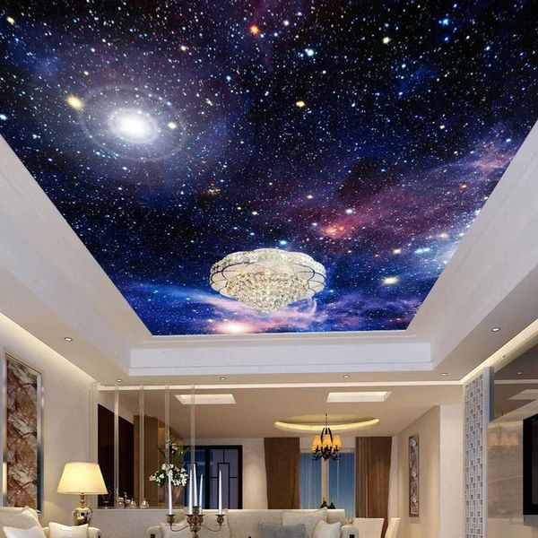 Wallpapers personalizado 3d foto papel de parede céu estrelado teto murais decoração de parede sala de estar quarto teto fresco piso papel de parede rolo