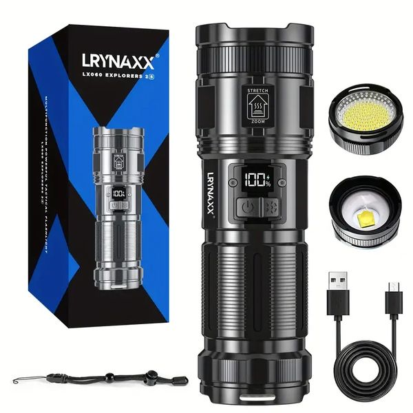 LED LUMENS HIGH LUMENS RECARGIED LANTHLUTE BRIMEIRA BRILHA, Lanterna tática de alta potência com Luz de trabalho com cobra, lanternas de mão zoomáveis ​​para emergência ao ar livre