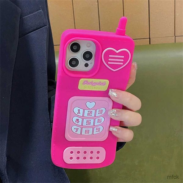 Handyhüllen Korean Cute Cartoon 3D Hot Pink Handy Silikonhülle für iPhone 15 14 13 12 Pro Max 11 Schönes Mädchen stoßfeste weiche Abdeckung