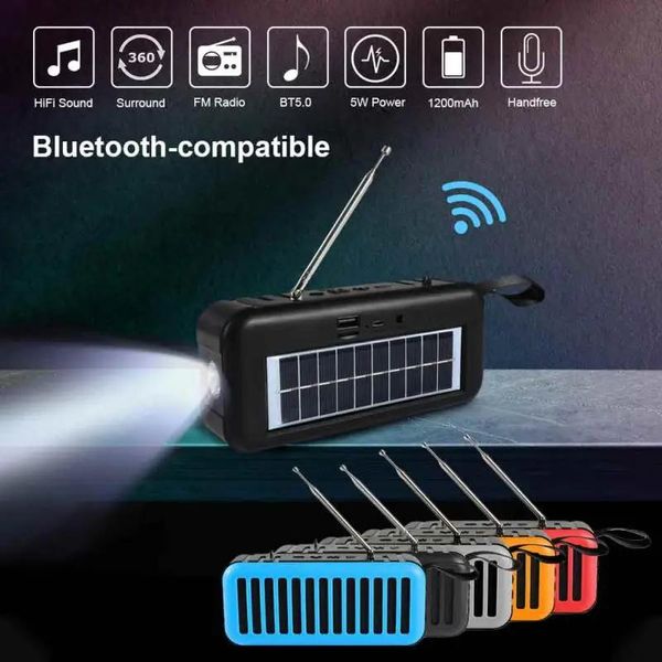 Radio Radio multifunzionale Altoparlante compatibile Bluetooth Manovella solare Dinamo Usb Tf Aux Torcia portatile Lampada Caricatore del telefono