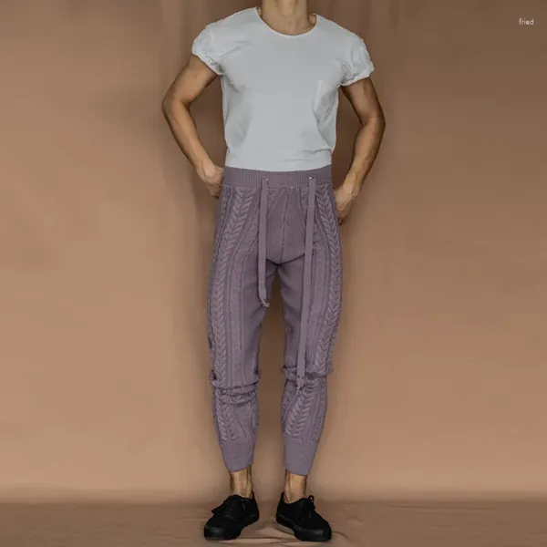 Erkekler Pantolon Sonbahar Kış Erkek Moda İnce Fit Örme Sıradan Düz Renk Jogging Pantolon Orta Bel Drawstring Street Giyim
