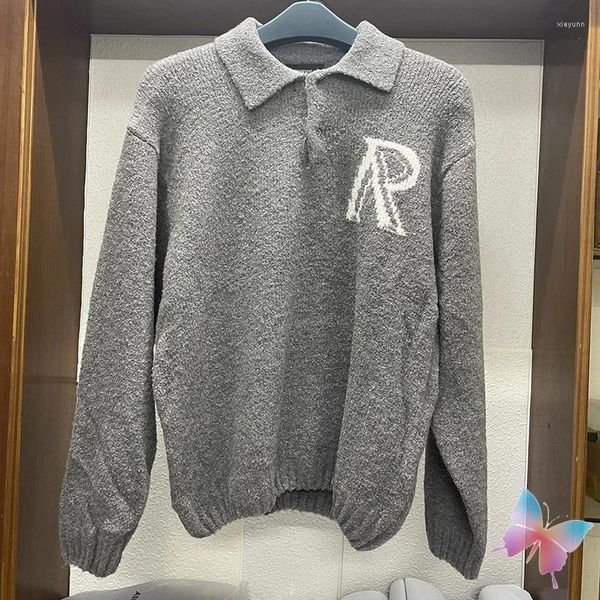 Erkek Sweaters Gerçek Pos Kış Rep Sweater Büyük R Jquard Mektup Taş Yakası kazak Erkekler Kadın Sokak Giyim Sokak Gevşek Örgü Sweatshirt