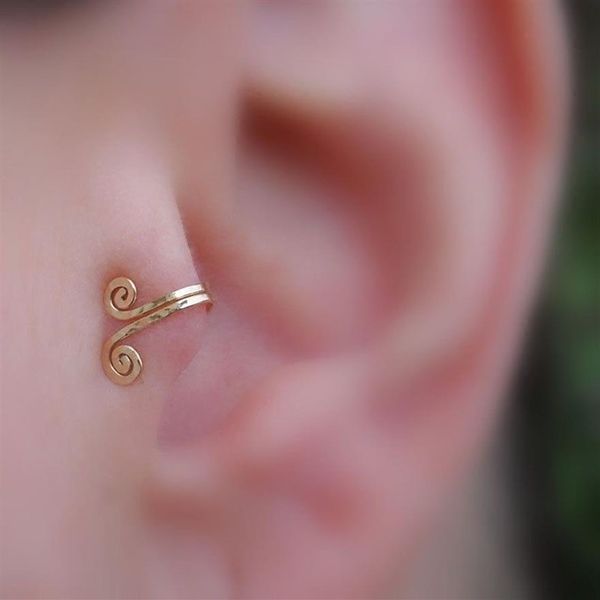 1 Paar gefälschter Tragus-Piercing-Clip-on-Nasenring mit Schraubverschluss, 14 Karat Gelbgold gefüllter Manschetten-Ohrring-Tragus-Ohrring209S