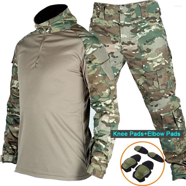 Fatos masculinos g3 terno tático militar 2 peças define homens camisas de combate calças almofadas workwear uniformes ao ar livre engrenagem campo paintball