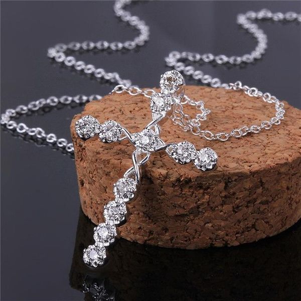 collana di gioielli in argento placcato croce vela per donna WN668 belle collane con pendente in argento 925 con catena203q