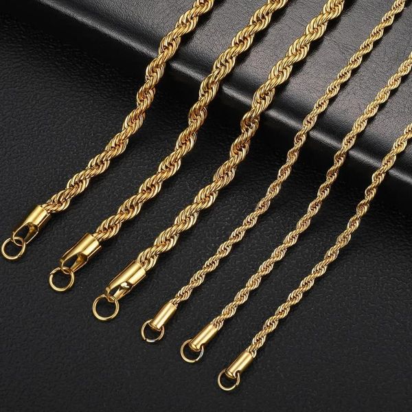 Ketten 2-6mm Gold Farbe Twisted Seil Kette Halskette Edelstahl nie verblassen wasserdichte Halsband für Männer Frauen Modeschmuck