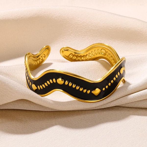 Черный браслет-капелька, масляная волна, браслеты-манжеты для женщин, мужчин и девушек, ювелирные изделия на запястье, нержавеющая сталь, золотой цвет, открытые регулируемые браслеты
