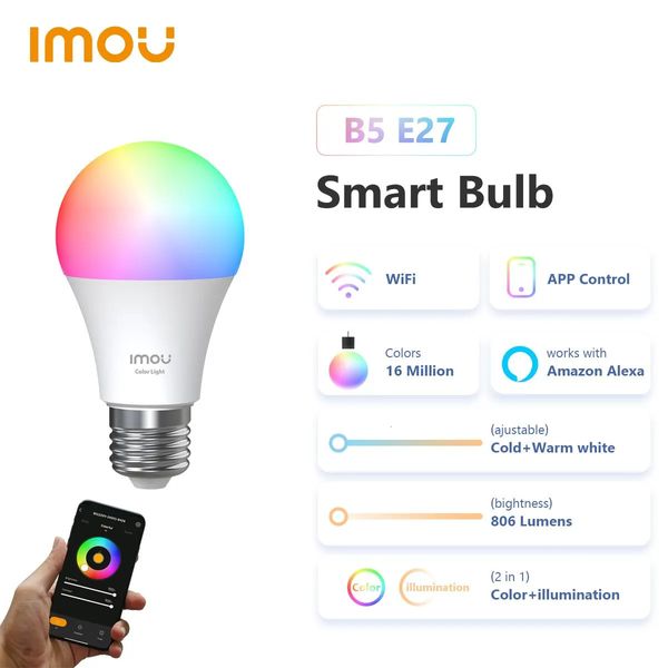 IMOU B5 Smart LED-Glühbirne E26 E27 Licht RGB Warmlampe Funktioniert mit Alexa Google Home Assistant Sprachsteuerung Zeitfunktion 231226