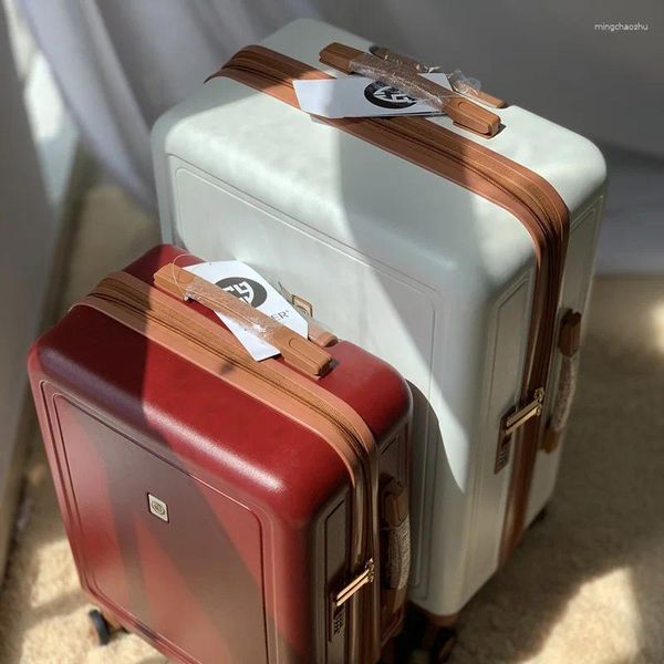 Malas bagagem bagagem casamento dote vermelho caixa de carrinho 20 polegadas viagem universal roda senha couro