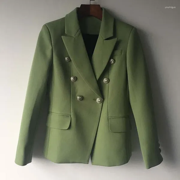 Jackets femininos 2023 Designer de passarela Green Formal Mulheres outono Botão de leão de inverno Botão dupla