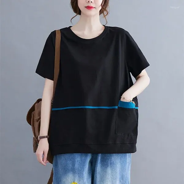 Женские футболки T 2023 Summer Fashion Trend Commuting Простые панельные карманы свободные удобные контрастные цвета универсальная футболка