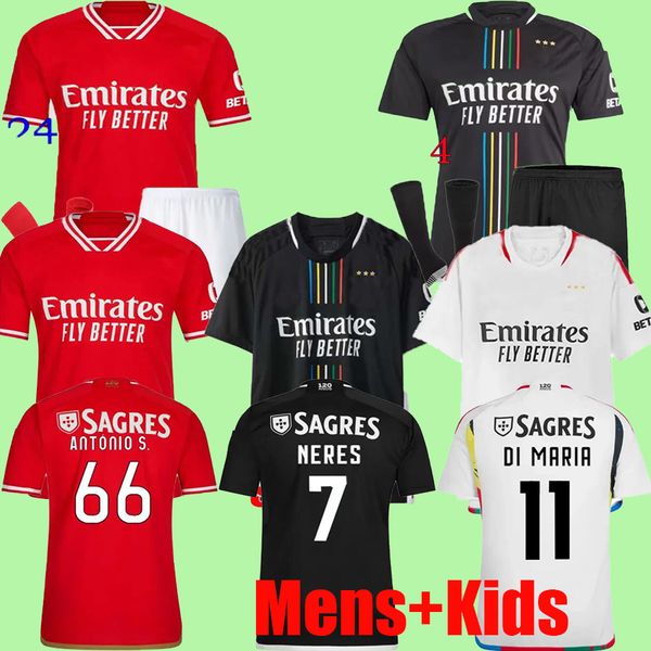 23 24 Mens Benfica maglie da calcio Di Maria RAMOS EVERTON PIZZI RAFA DARWIN G.RAMOS 2023 Enzo Home Away Nero Uomo bambini kit Maglie da calcio