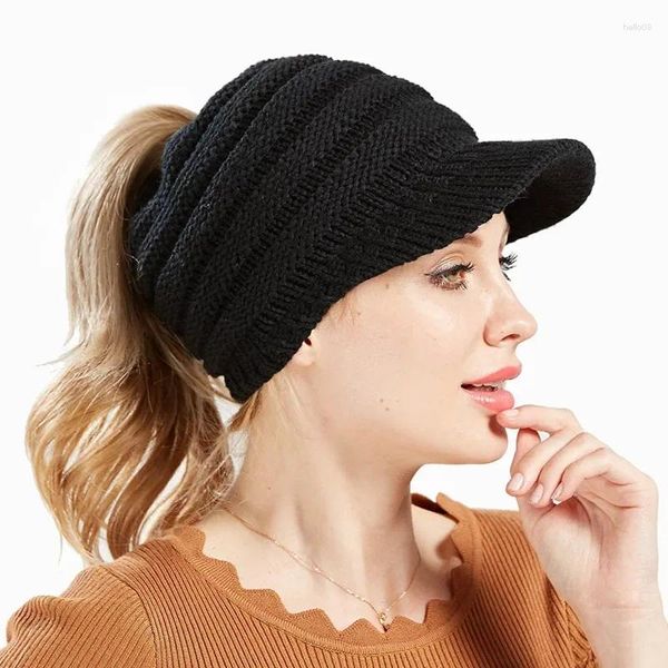 Bola bonés feminino malha lã boné de beisebol aberto chapéu quente proteção de orelha esqui esportes de corrida