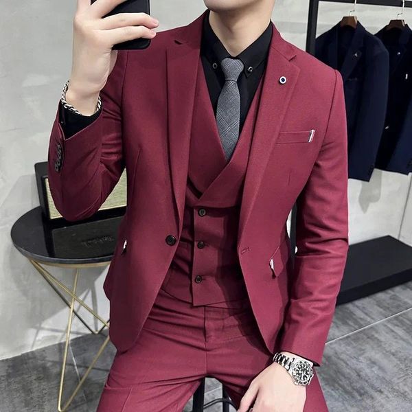 Ternos masculinos 5xl 4xl moda masculina lazer boutique negócios cor sólida terno colete calças 3 peças conjunto casual vestido blazers jaqueta casaco trosers