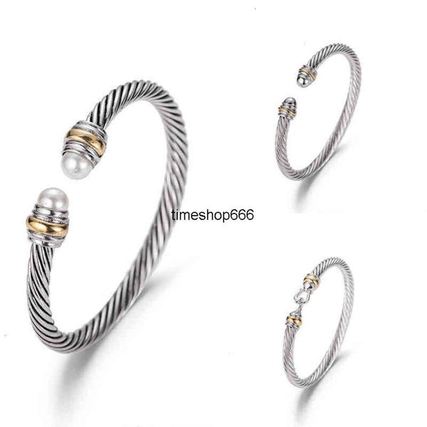 Pulseira de alta qualidade Dy Luxury Designer Twist Pearl Head Moda Feminina Shamrock Multifuncional Twist Pulseira Jóias Banhado a Platina Presente de Casamento 5MM