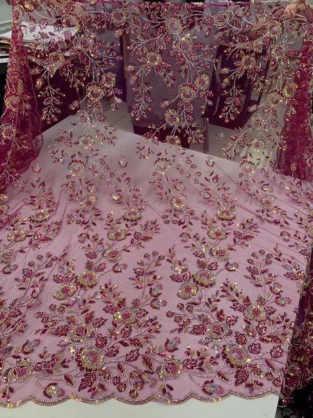 2023 boutique áfrica tecido super qualidade artesanal flor contas lantejoulas de renda líquida para fazer pary ou vestido de noite 231226