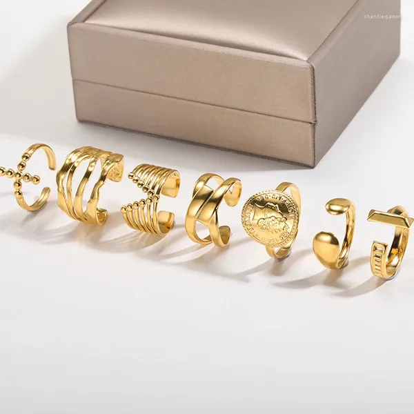 Cluster Ringe Mode Charme Kreuz Für Frauen Männer Münze Porträt Gesicht Ring Unregelmäßigen Ästhetischen Schmuck Metall Finger Zubehör Geschenke