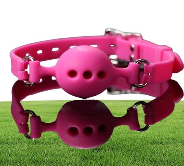 Qualität rein Silikon Mund Gag Ball Gags BDSM Gagging Zurückhaltungsausrüstung Sex Bondage Play Accessoire Black Pink Large B03020258590741