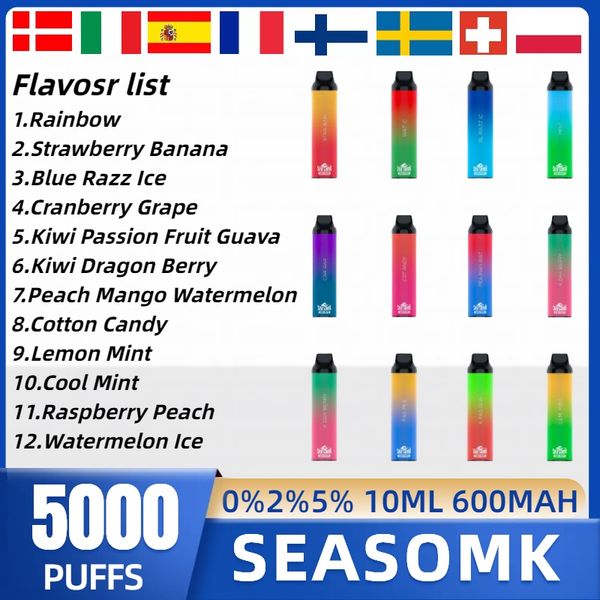 SEASOMK 5000 baforadas Caneta vape descartável 1.2mesh coil 600mah Bateria e-cigarro Dispositivo 10ml pré-preenchido Pod Cartridge Starter Kit 12 sabores puffbars vs ELF BOX 12K 14K