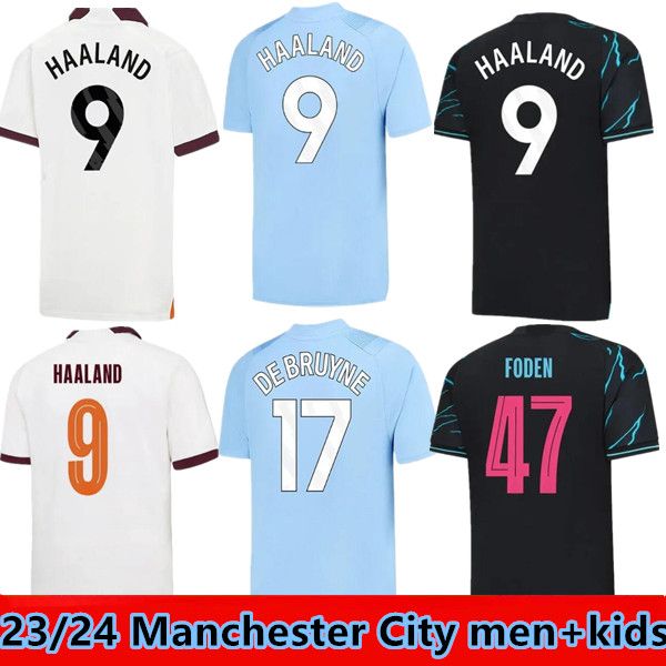 2023 2024 Haaland Futbol Jersey de Bruyne Mans Şehirleri Grealish Kovacic Foden Ferran 23/24 Erkekler Çocuk Futbol Gömlek Üniformaları Rodrigo J.Alvarez