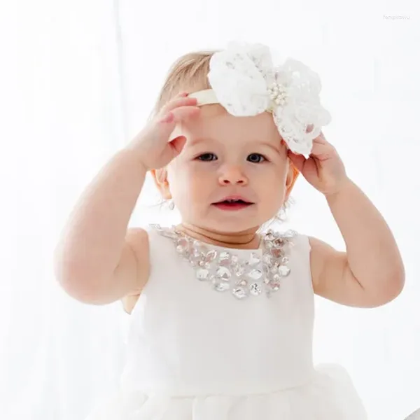 Accessori per capelli Simpatica fascia coreana elastica per neonati nati copricapo per bambini fasce per capelli fiocco in pizzo bianco per ragazza